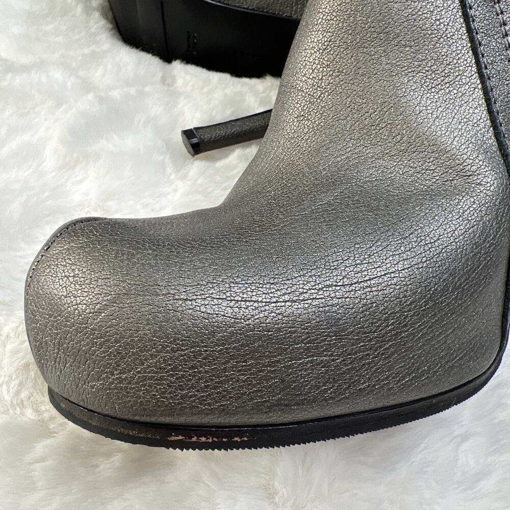 RICK OWENS-Leather Metallic Bootie/Heel’s-Size 37-Made In Italy - Picture 8 of 12